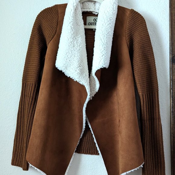 Outback Trading Co. Suede and Knit Sherpa Sweater Jacket - Picture 1 of 5